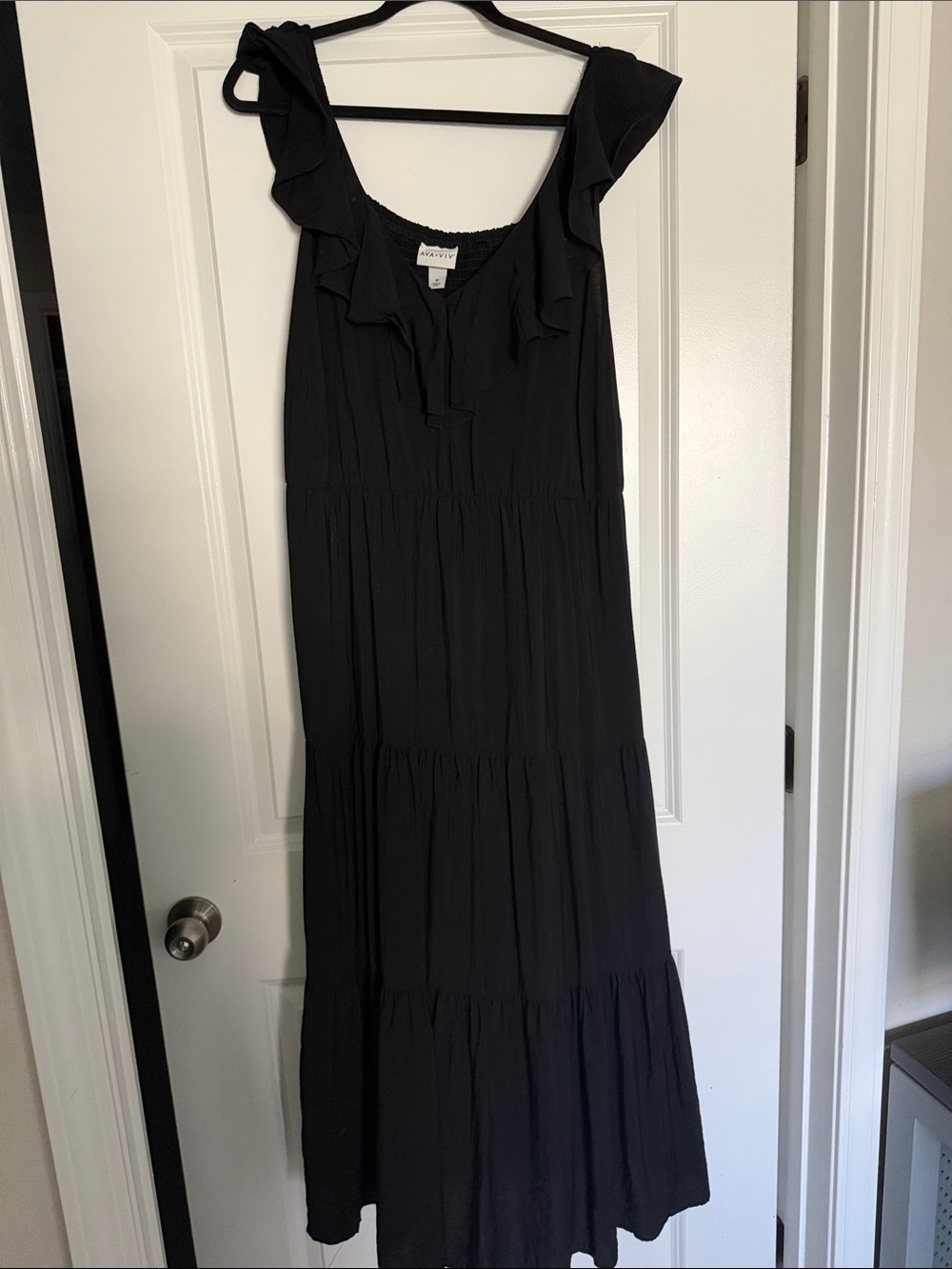 Ava & Viv Black Ruffle-Trim Tiered Maxi Dress